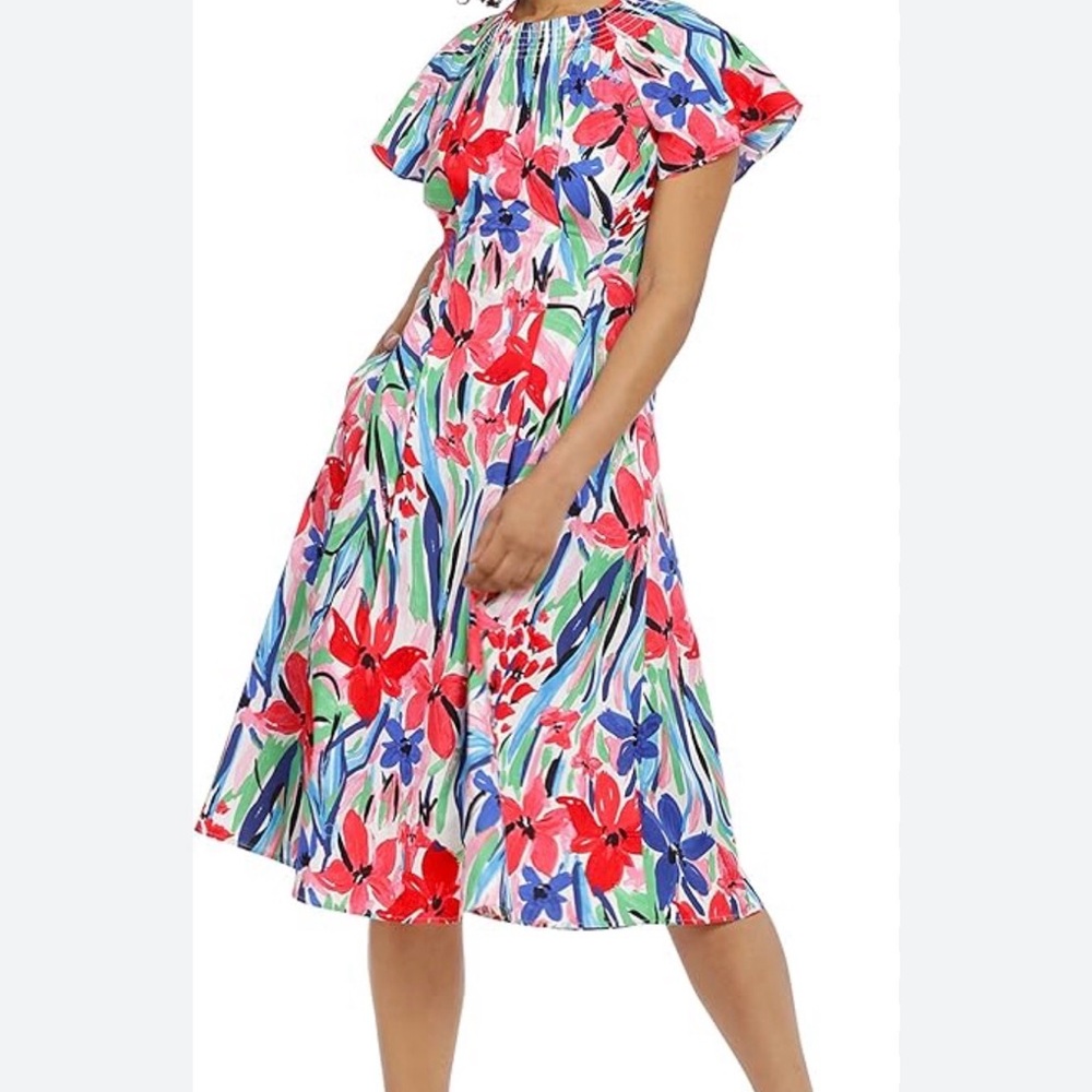 Maggy London Red and Blue Floral Midi Dress